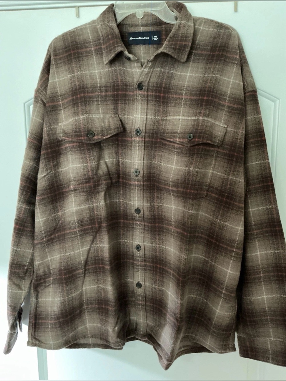 Size XXL Abercrombie & Fitch Heavy Soft Cotton Brown Plaid Flannel Shirt Jacket